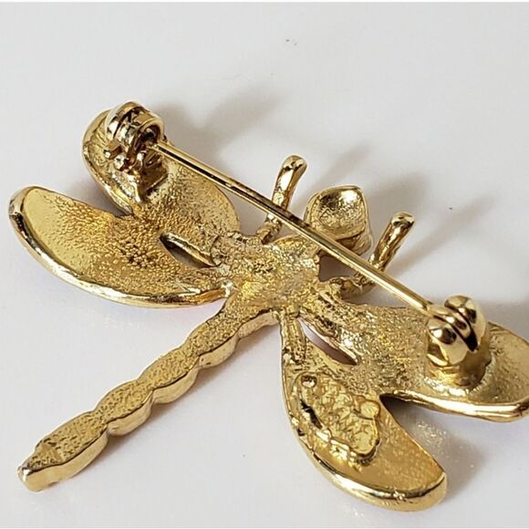 ROMAN Enameled & Crystal Accent Dragonfly Brooch Pin - Picture 4 of 6